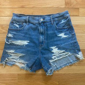 American Eagle darker wash highest rise 90s boyfriend short with rips; size 10